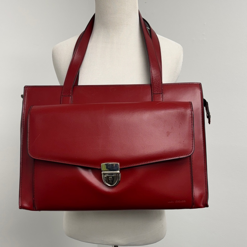 Elegant Red Leather Handbag Vtg Jack Georges